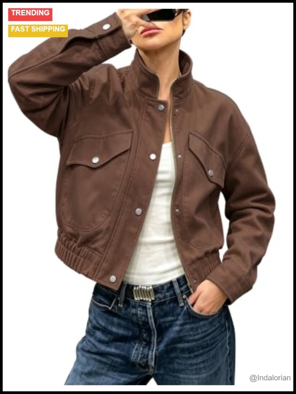Women's Cropped Bomber Jacket with Pockets